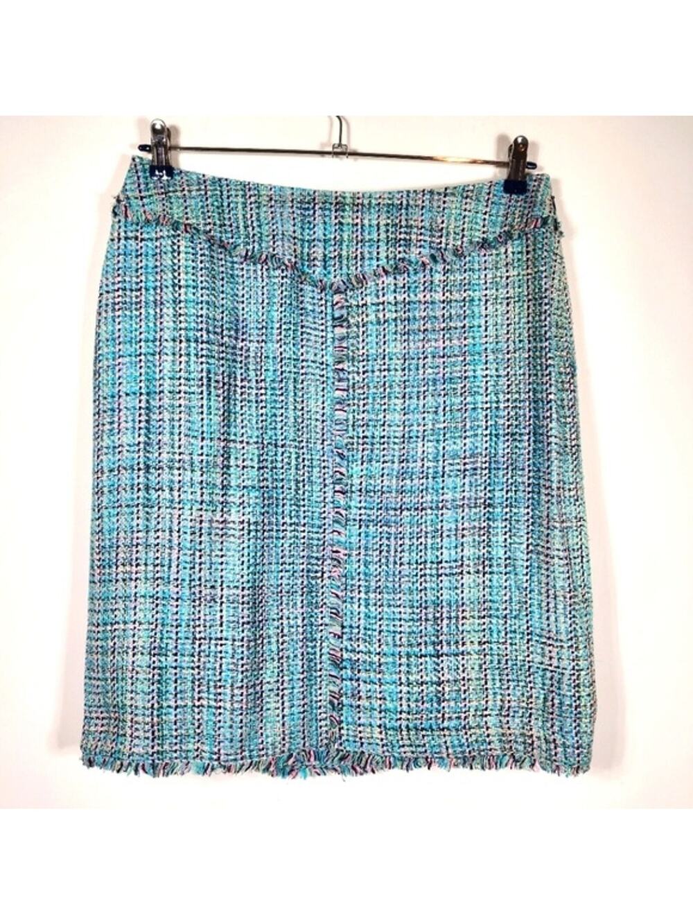 Vintage Doncaster Silk Blend Baby Blue Tweed Fringe Skirt Lined